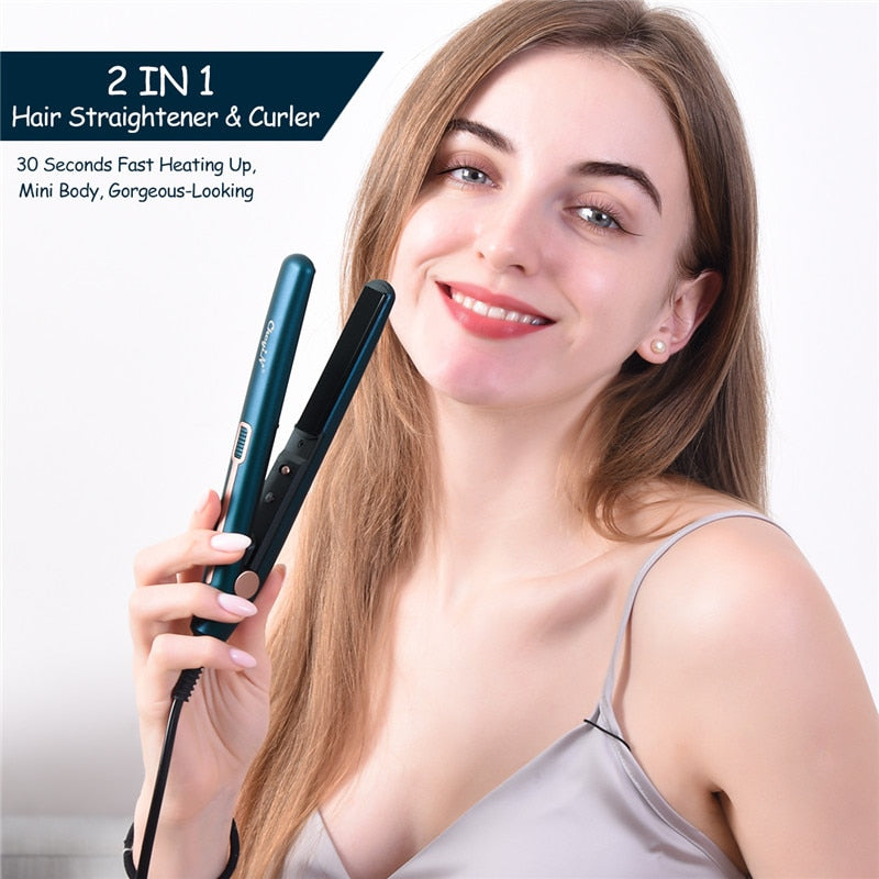 CkeyiN Professional 2 in 1 Hair Straightener Mini Hair Curler