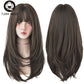 7JHH Synthetic Wigs Long Straight Pink Brown Hair Top Dyed Black Omber Wigs With Bangs For Women Fashion Heat Resistant Wigs